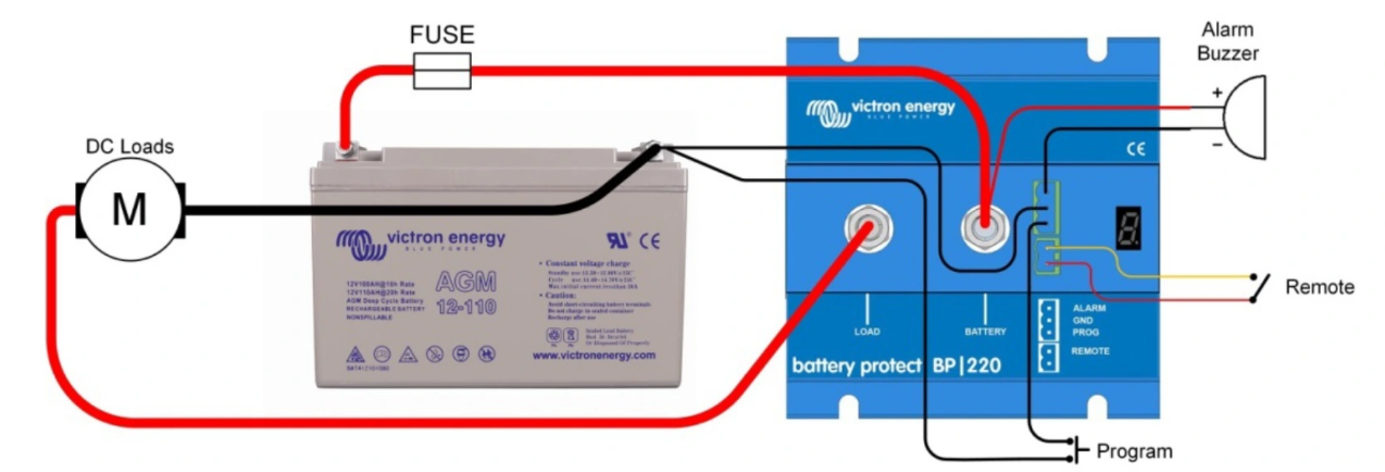 Schemat podłączenia Victron Energy Battery Protect BP 100A